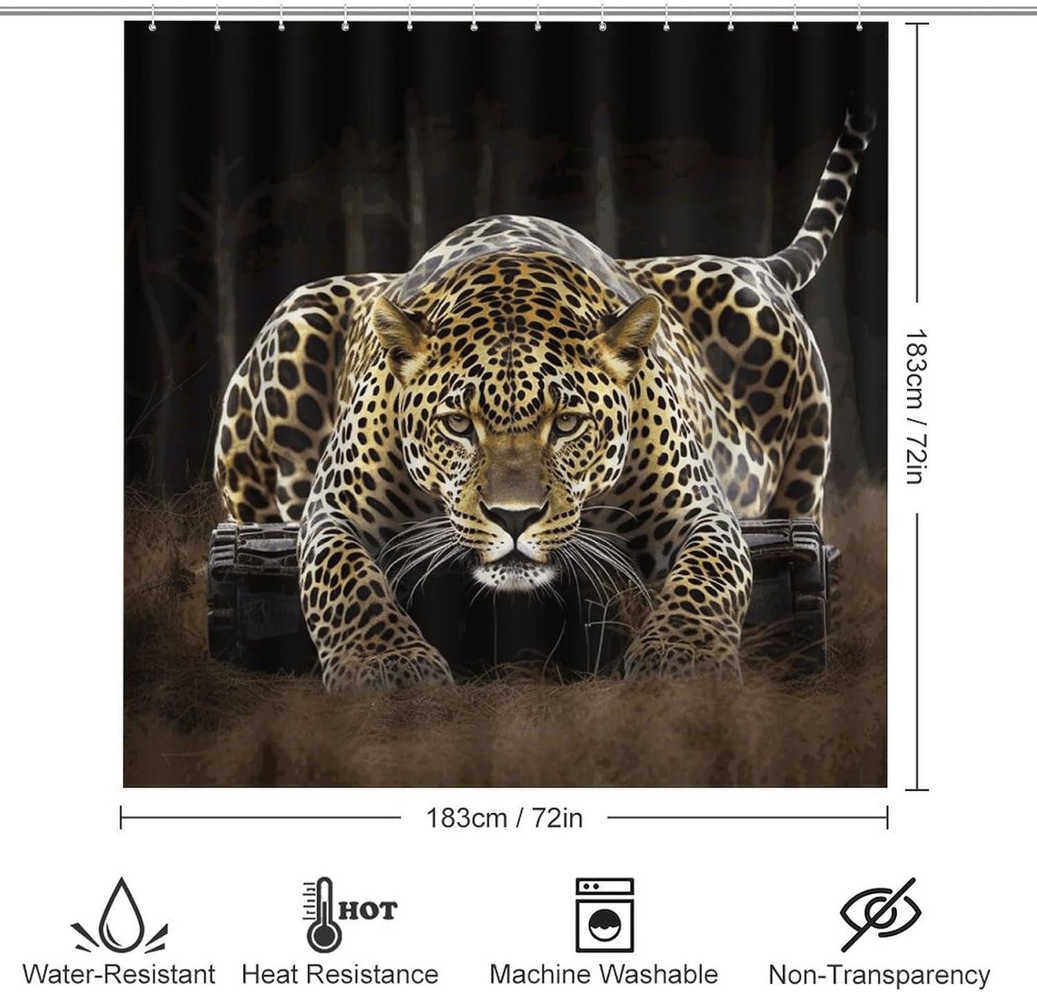 Leopard2 Bath Rug Set 4 Piece,Bathroom Accessories Set-Toilet Rugs U Shaped,Toilet Lid Cover,Shower Curtain and Rugs,Ultra Soft, Absorbent,Home Decor