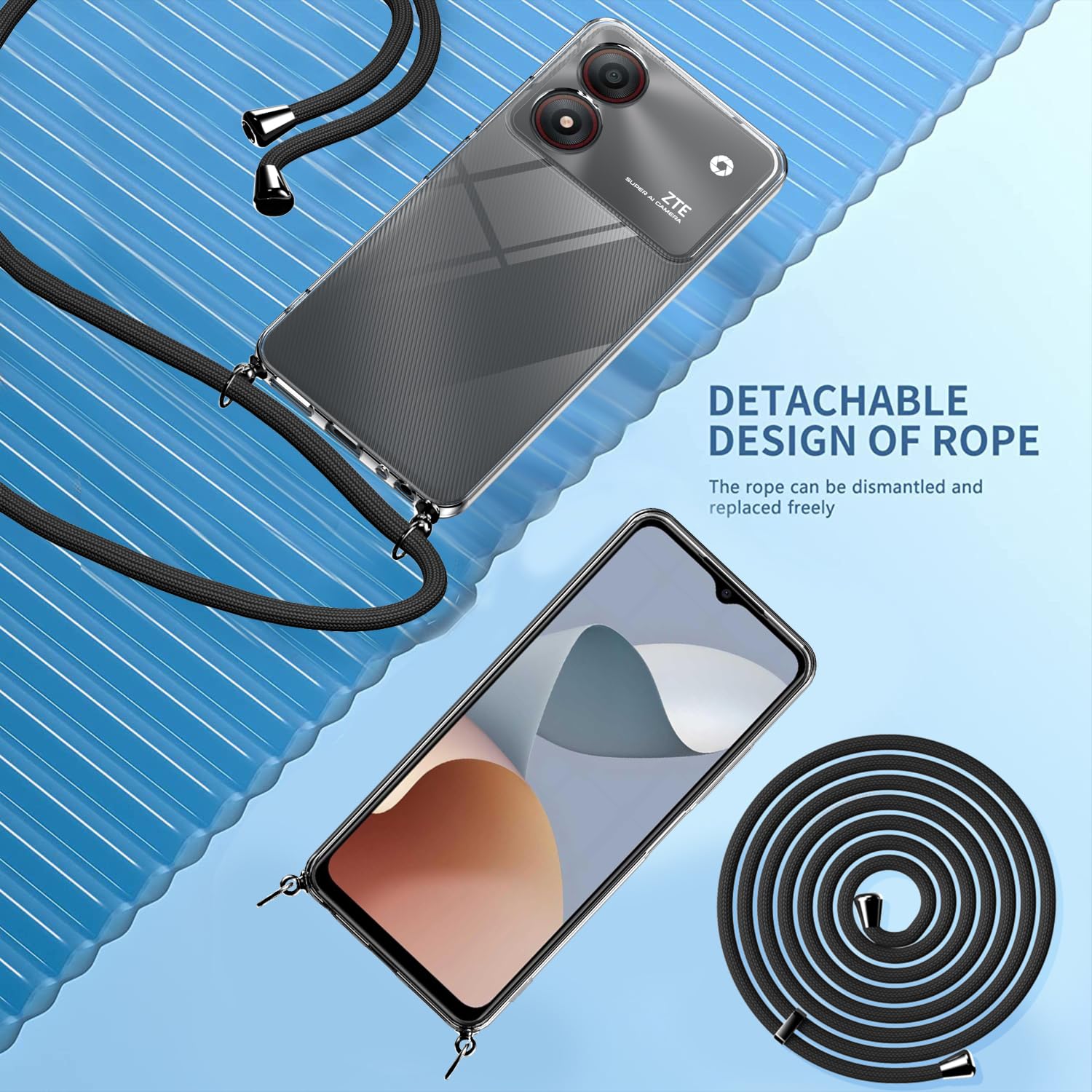DESSEN Cover per ZTE Blade A34 - Liquido Silicone Custodia Antiurto Protezione Case Sottile e Morbida TPU Bumper con Fodera Microfibra Antigraffio, Blu