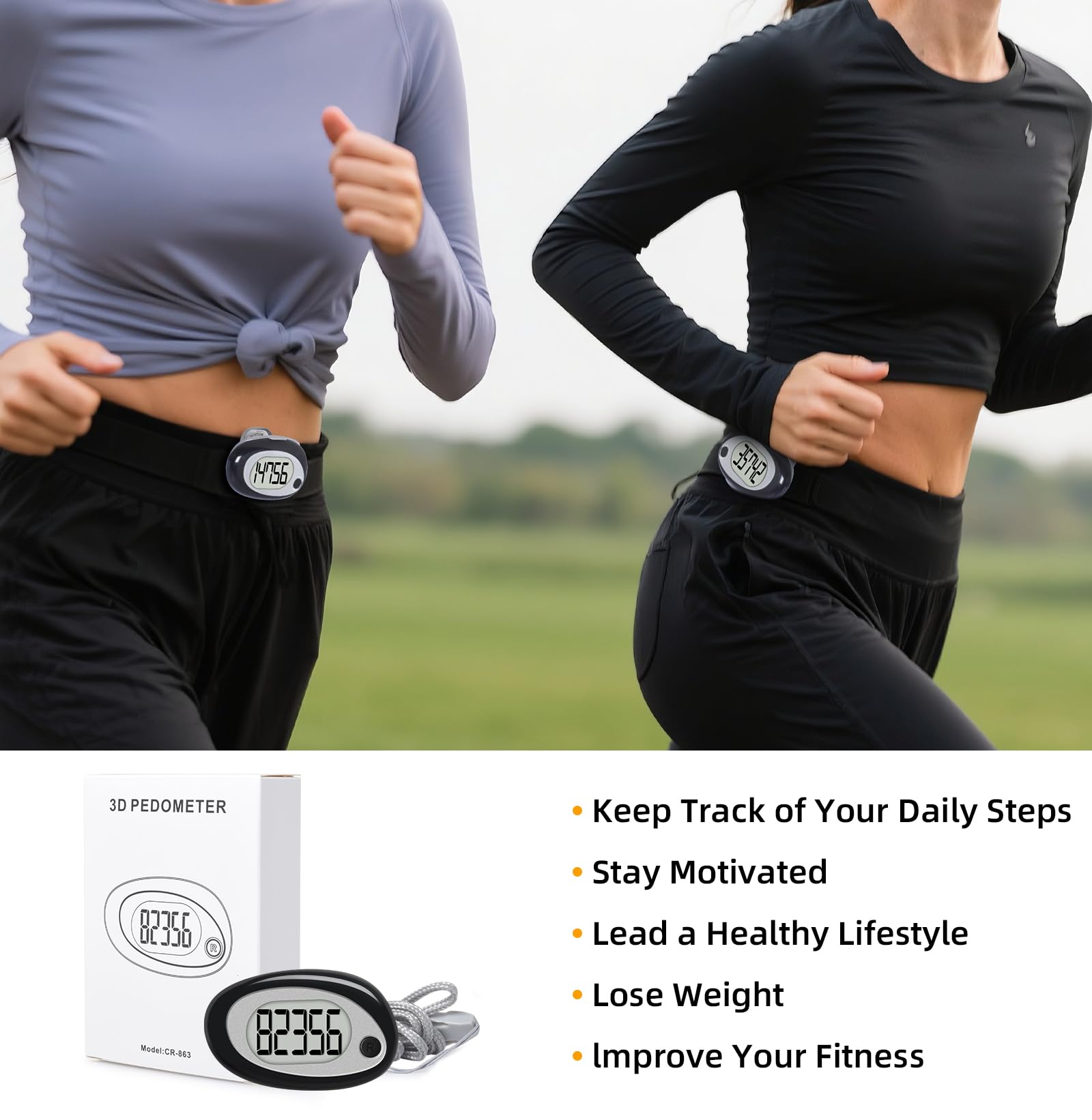 3D Pedometer for Walking - Clip On Pedometer Step Counter Tracking Steps Walking Tracker