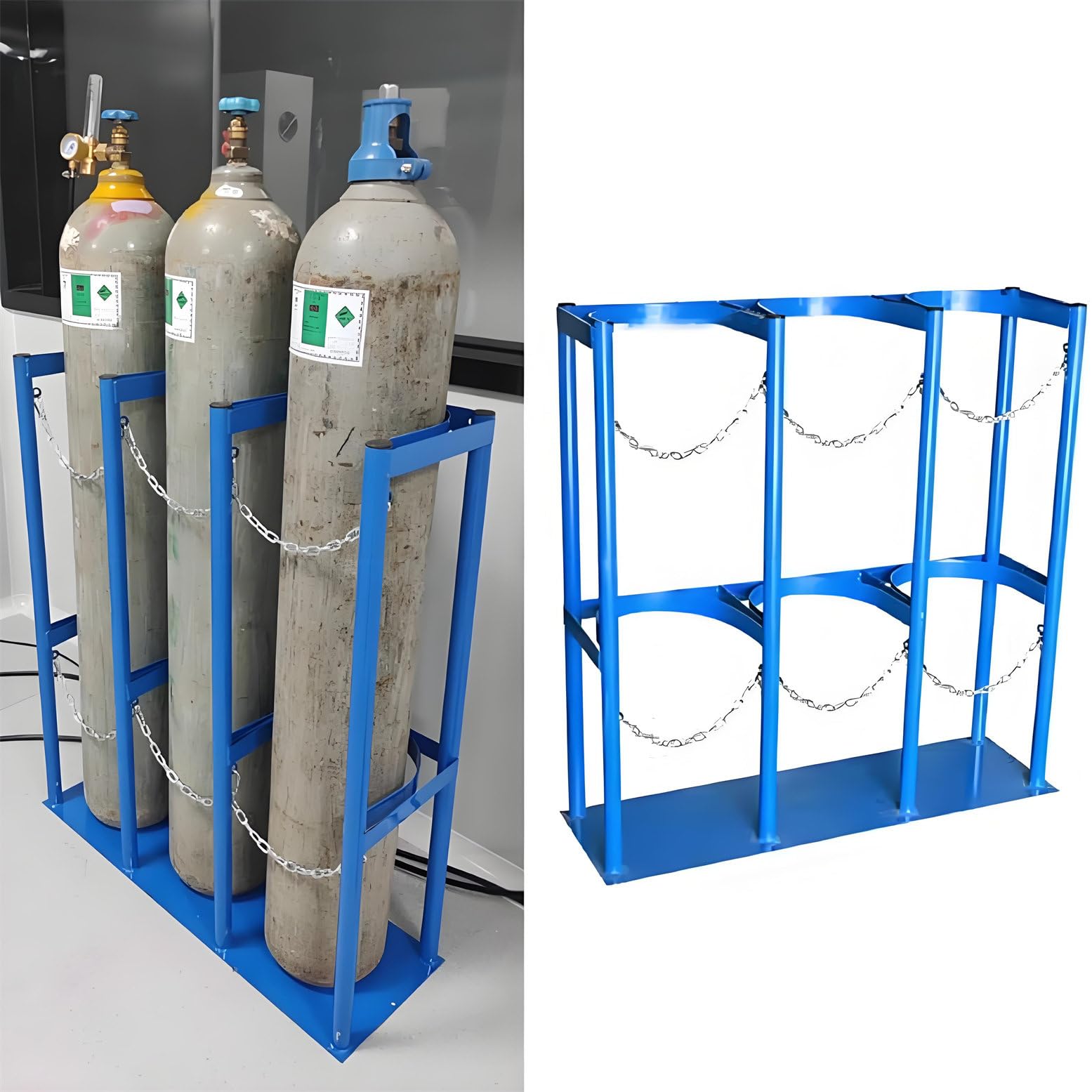 Supporto per bombole di Ossigeno - Robusto Supporto per più bombole, Include Viti e Catena di Sicurezza per Un deposito e Un Trasporto sicuri.