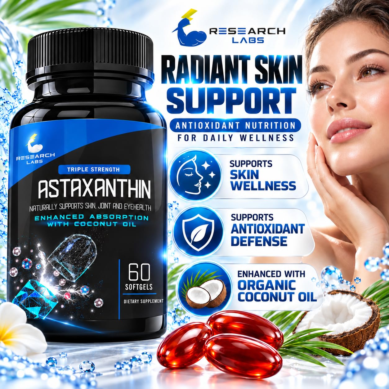 Research Labs Triple Strength Natural Astaxanthin 12mg Softgels + Extra Bottle Organic Coconut Oil for Enhanced Absorption Powerful Antioxidant Supports Eye Joint & Heart Health 120 Total Softgels — Amazon image 9