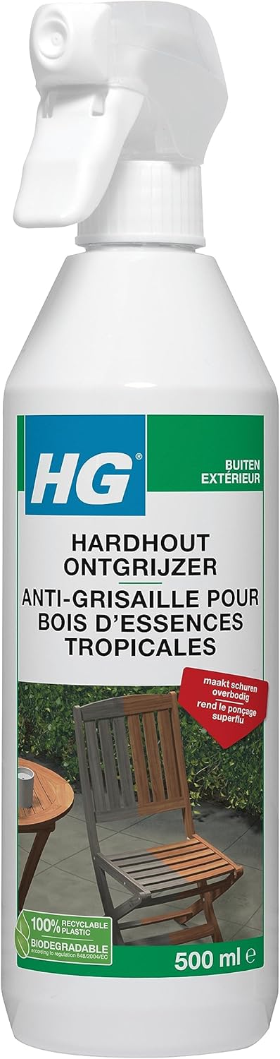 HG Hardhout Ontgrijzer, Hout Herstellen, Simpele Behandeling Zonder Schuren, Reinigen, Onderhouden En Renoveren Van Houten Tuinmeubelen, Herstelt - 500 ml Spray (292050103)