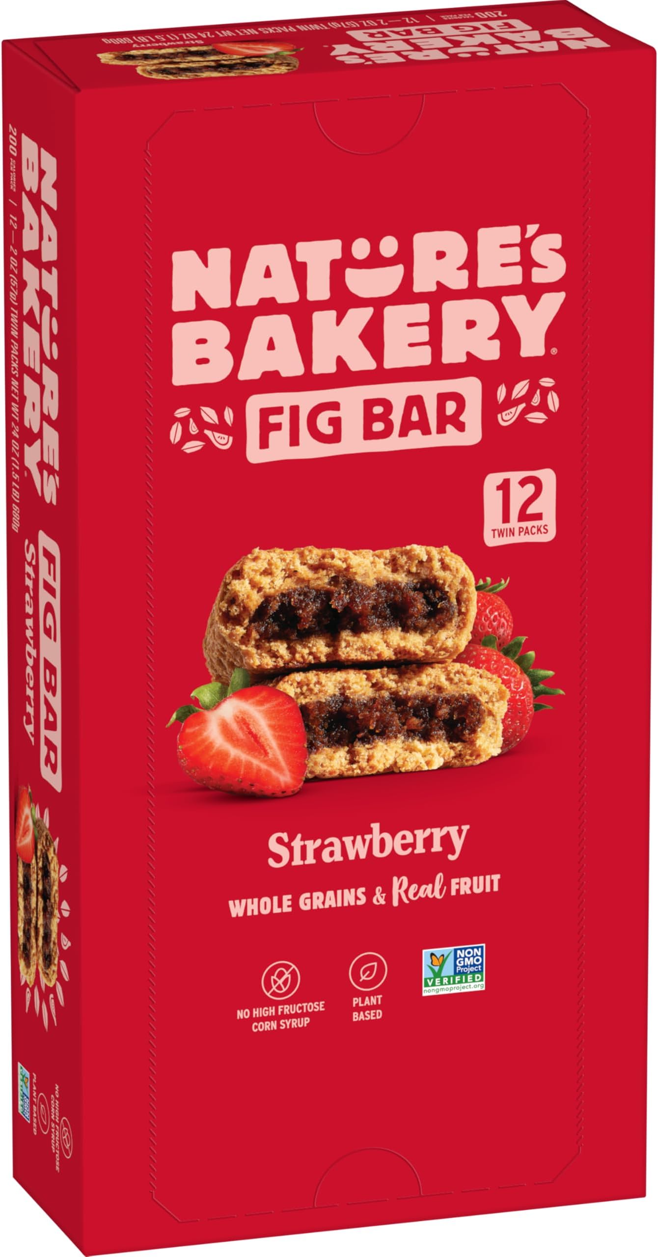 Nature's Bakery Whole Wheat Fig Bars, Real Fruit, Strawberry, 12 Twin packs