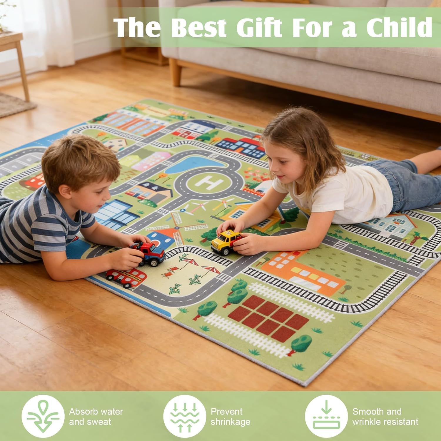 ZJT Autoteppich Spielteppich Straße, Autoteppich für Kinder, 120x160 cm rutschfest Teppich für Jungen & Mädchen, Schlafzimmer Spielzimme Klassenzimme (A)