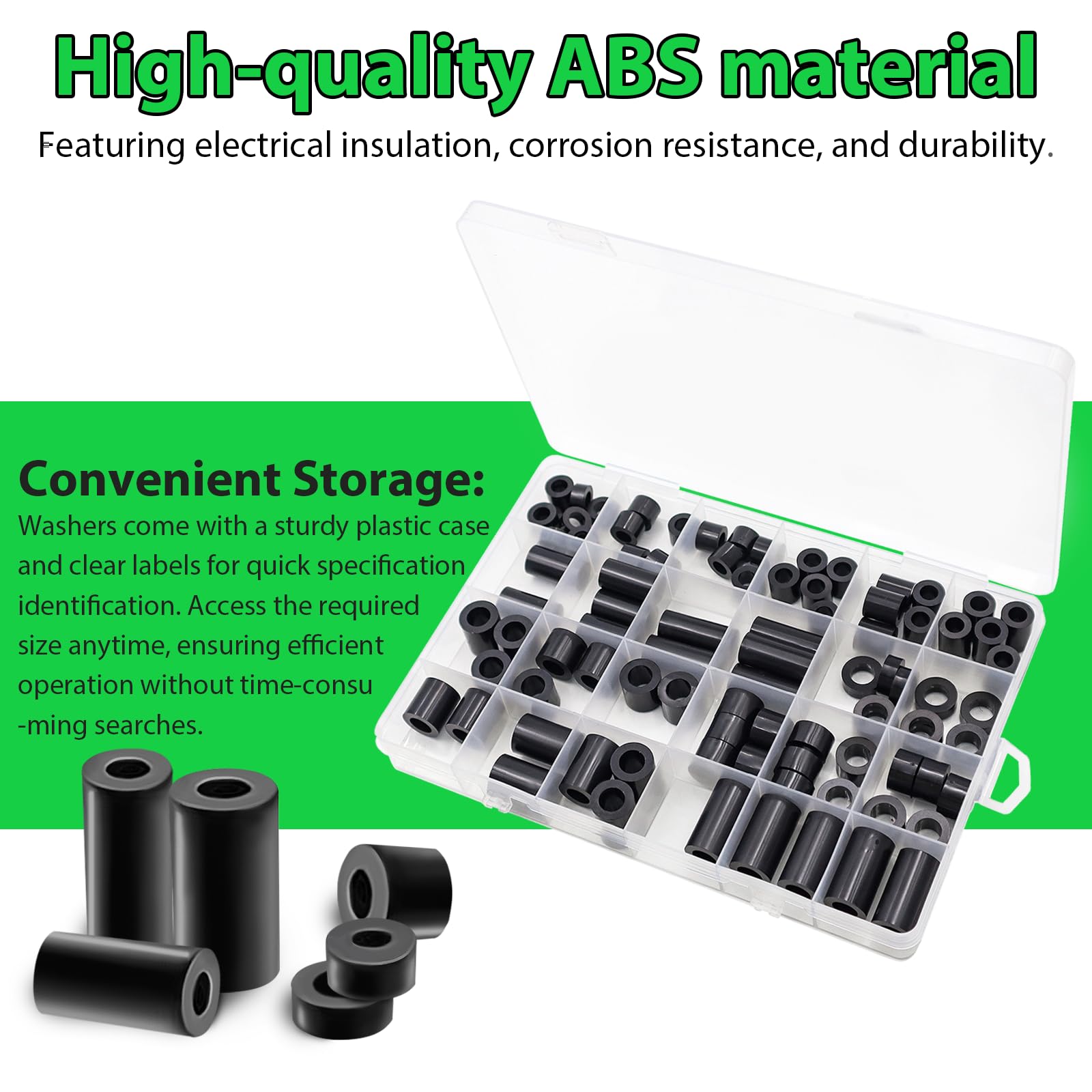 CONNECTION 90 Pezzi M6 M8 Rotondo Distanziatori Kit Assortito di ABS Plastica Distanziatori Rotondi Distanziali Isolanti Rondelle Distanziali in Plastica per Viti Prese Elettriche Macchinari (Nero)