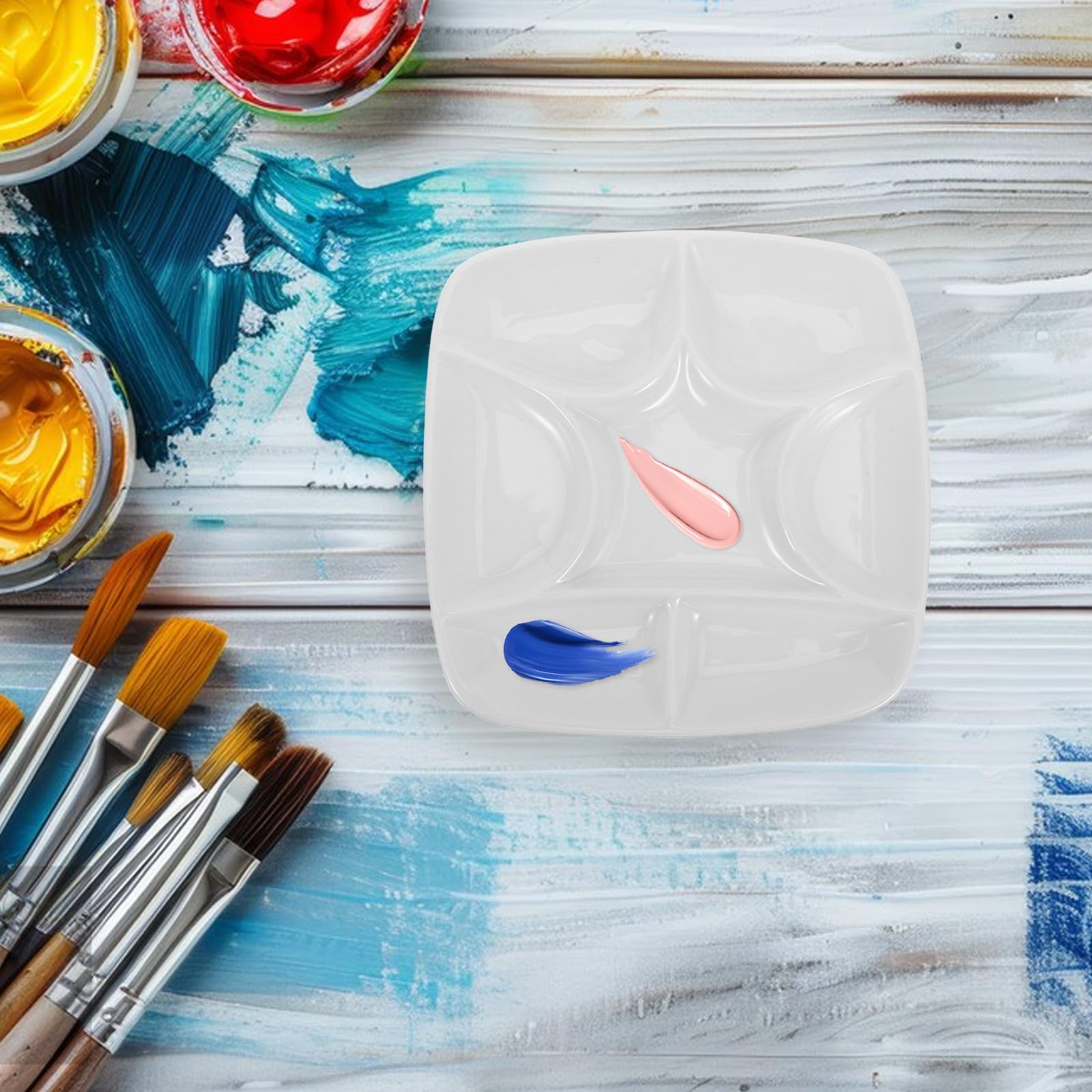 jojofuny Keramik-Künstlerpalette, 7-Fach, quadratische Porzellanschale – Porzellan-Zeichenpalette, leicht zu reinigende Mischplatte für Aquarell- und Gouachemalerei