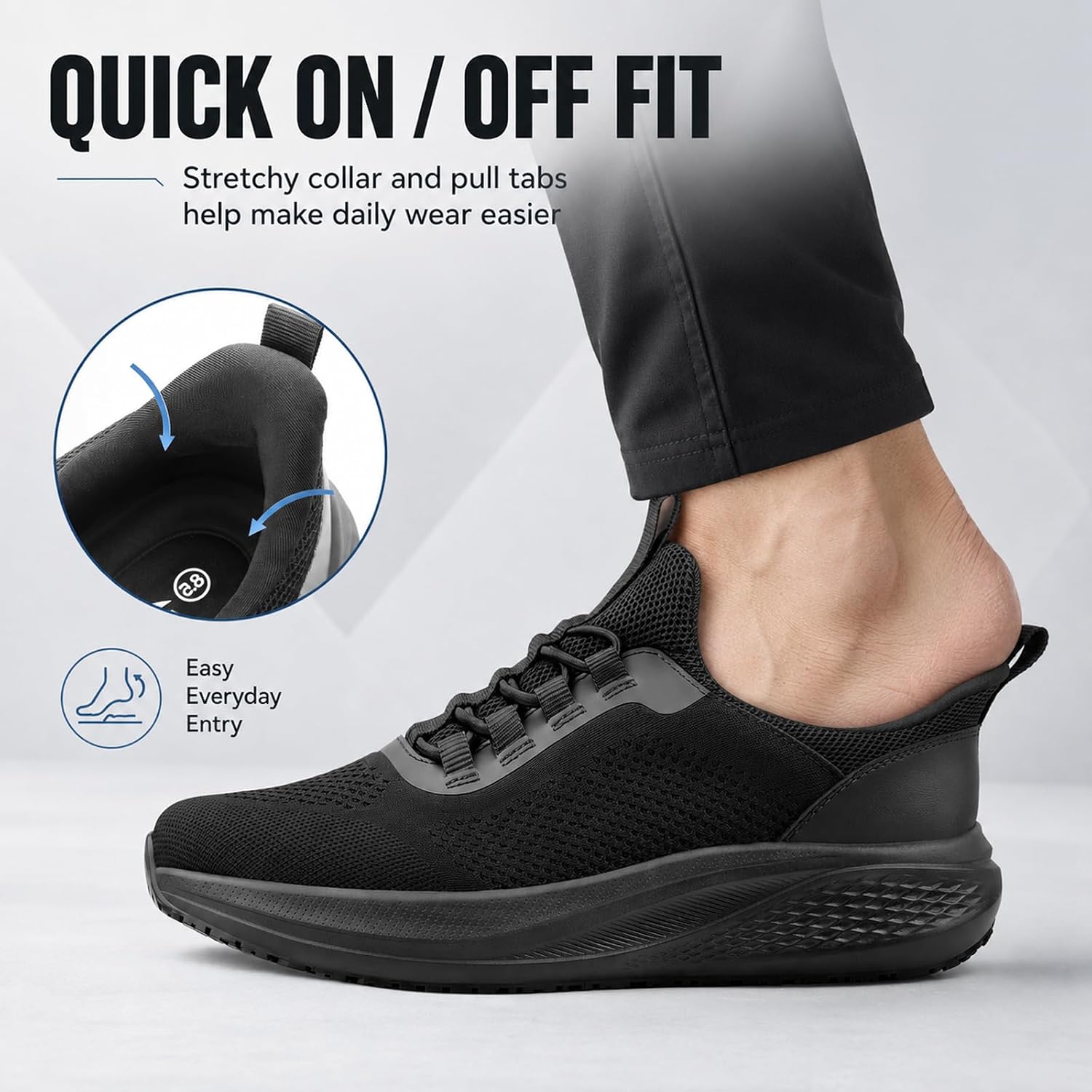 Slip Resistant Work Shoes for Men, Black Zapatos de Trabajo para Hombres, Non Slip Comfortable Lightweight Food Service Chef Sneakers in Kitchen Restaurant, Medium or Wide, US 6.5-14