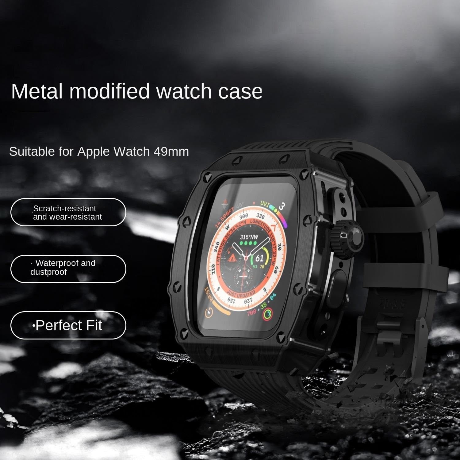 Luxury Metal Case 49mm Modification Kit，For Apple Watch Ultra 49MM Stainless Steel Case Cover，For IWatch 49mm Mod Silicone Strap