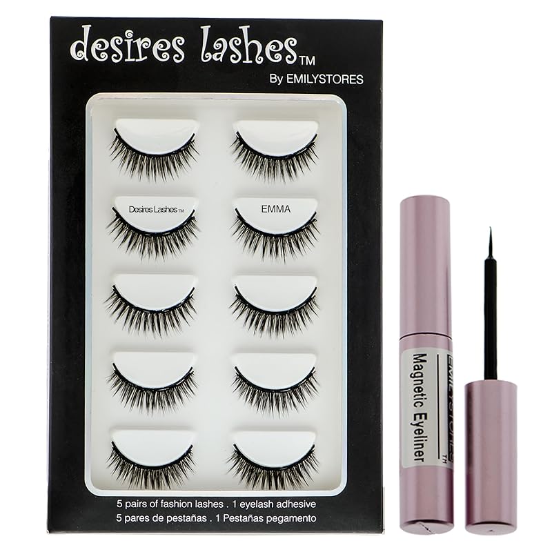 Cílios postiços magnéticos 3D DESIRES LASHES By EMILYSTORES Emma (01Emma) — Pacote com 5 pares