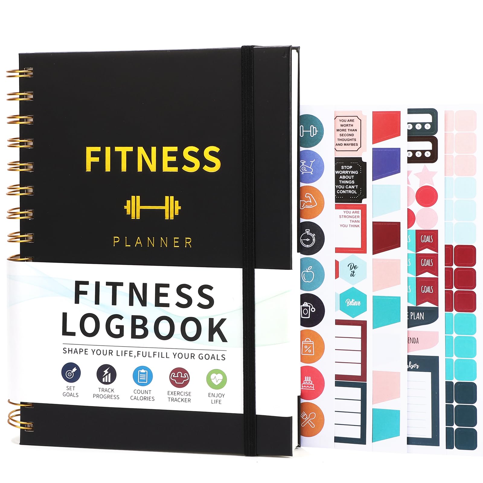 Thboxes Gym Log Book, A5 Hardcover 100 Sheets Workout Log Book Fitness Planner to Track Weight Loss & Fitness Progress & Set Goals, 100gsm Thick Paper, Including 5 Sheets of Stickers