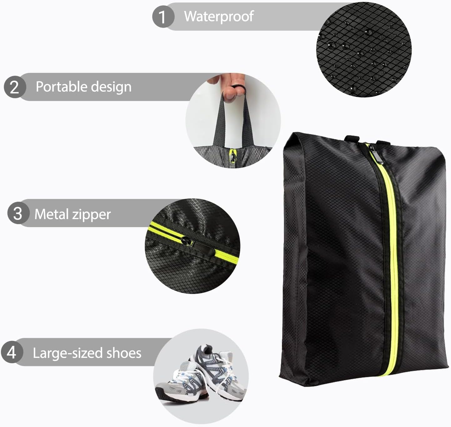 Shoe Bags for Travel, Large Capacity Waterproof Portable Shoe Bags with Zipper, Durable Shoe Storage Organizer with Handle for Men and Women 2pcs (Black)