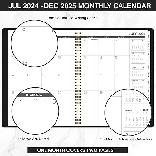 Miniatura 2 de Artfan Agenda mensual 2025  Calendario mensual 2025 con pestañas, 8.86 x 11.4 pulgadas, cuero saffiano, julio 2024 a diciembre 2025, cuero negro