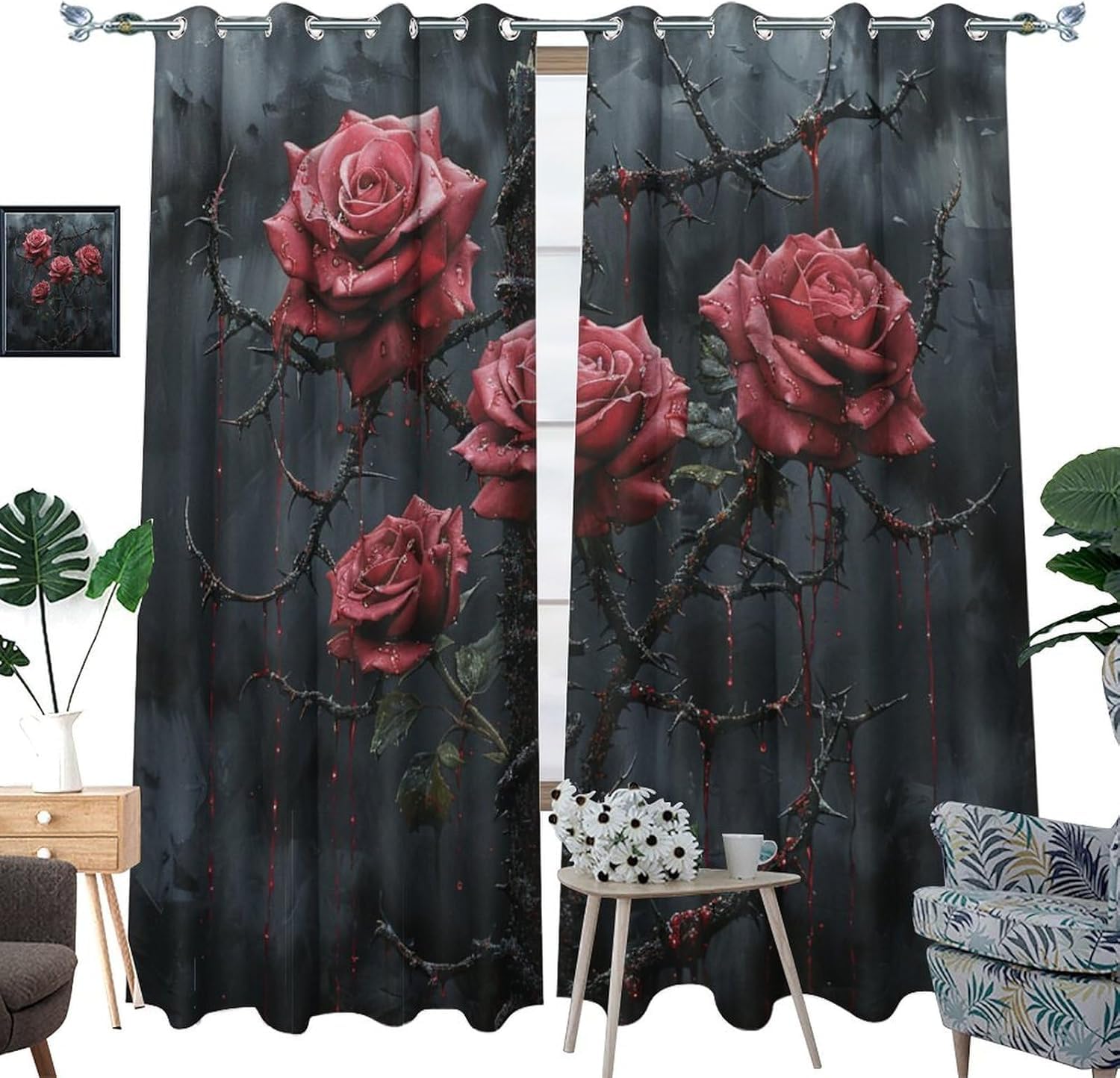 3D Rosenblüte Vorhang Verdunkelungsvorhang Mit Ösen Blickdicht Lichtdicht Wärmeisolierend Vorhänge, Für Wohnzimmer Kinderzimmer Schlafzimmer 2 Stück 220X215 cm (B + H)-460537591