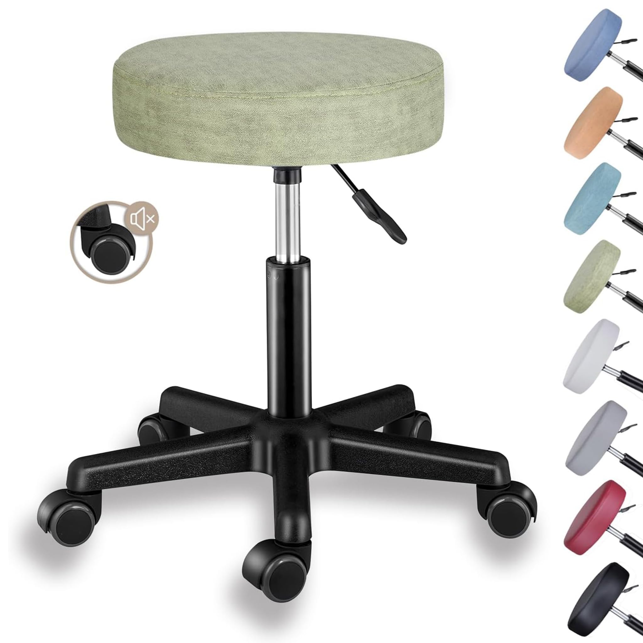 Zedelmaier Rollhocker höhenverstellbar, leise Rollen, 44–58 cm, Grün