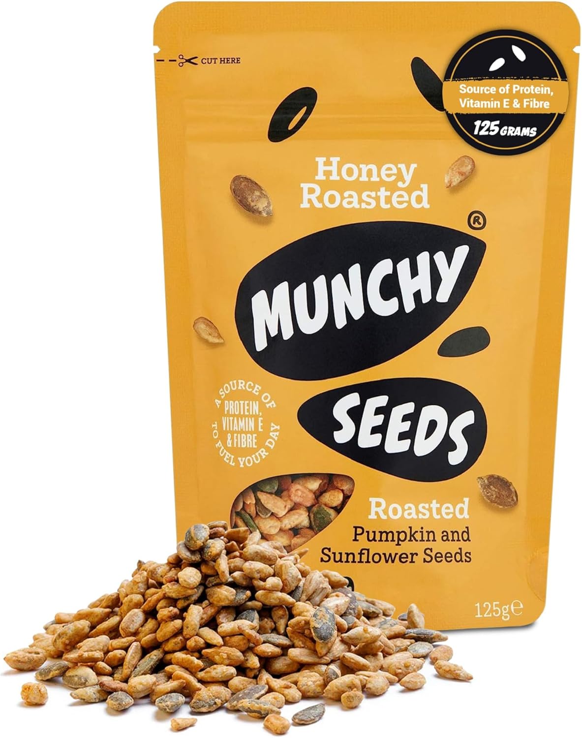 MUNCHY SEEDS Honey Roasted, Sweet Mix of Sunflower & Pumpkin Seed, Protein Snack, Source of Fibre & Vitamin E, Delicious Sweet Flavour, Gluten & Wheat-Free, Snacks for Kids & Adults - 125g