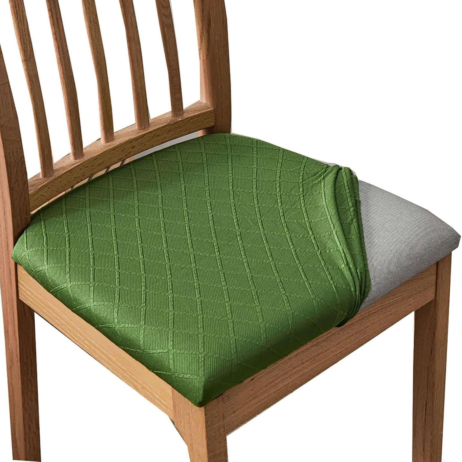 Housses de siège extensibles jacquard vert pour sublimer vos repas de famille