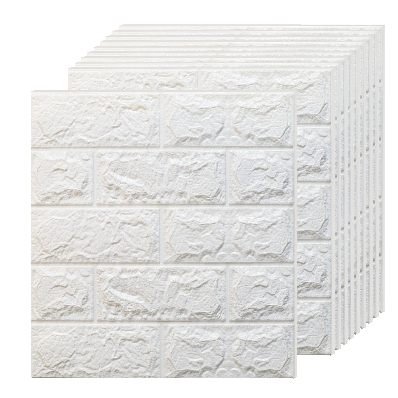 Greymond 3D Wall Panels Peel and Stick in White, 20 PCS XPE Foam 3D Wallpaper, Faux Brick Wall Panels for Bedroom, Stairs, Kitchen