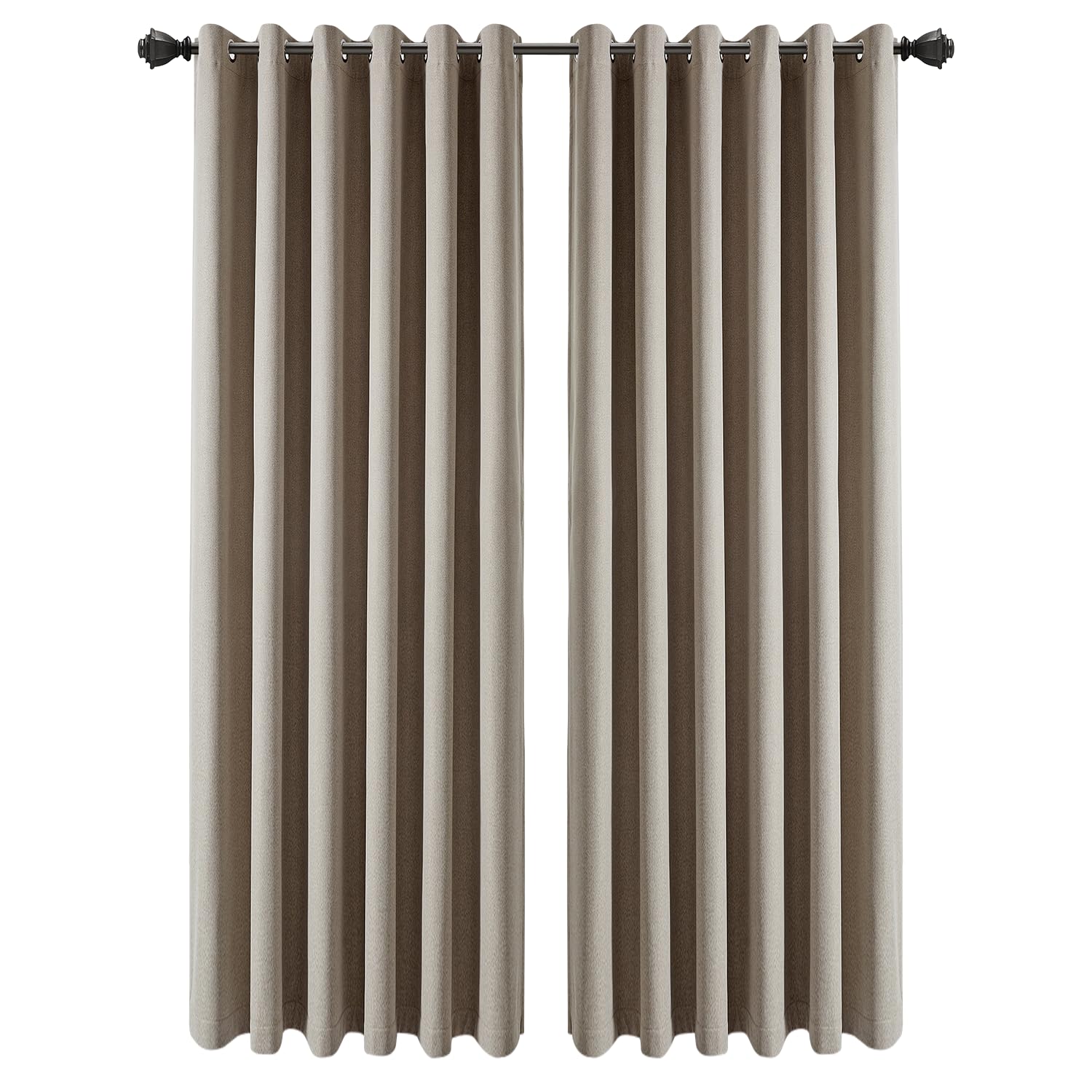 INSPIRE HOMEWARE 100% Blackout Curtains for Bedroom 66x90 Inch Mink Eyelet Linen Curtains Thermal Insulated & Privacy Protection Ring Top Curtain for living Room 2 Panels with Matching Tiebacks
