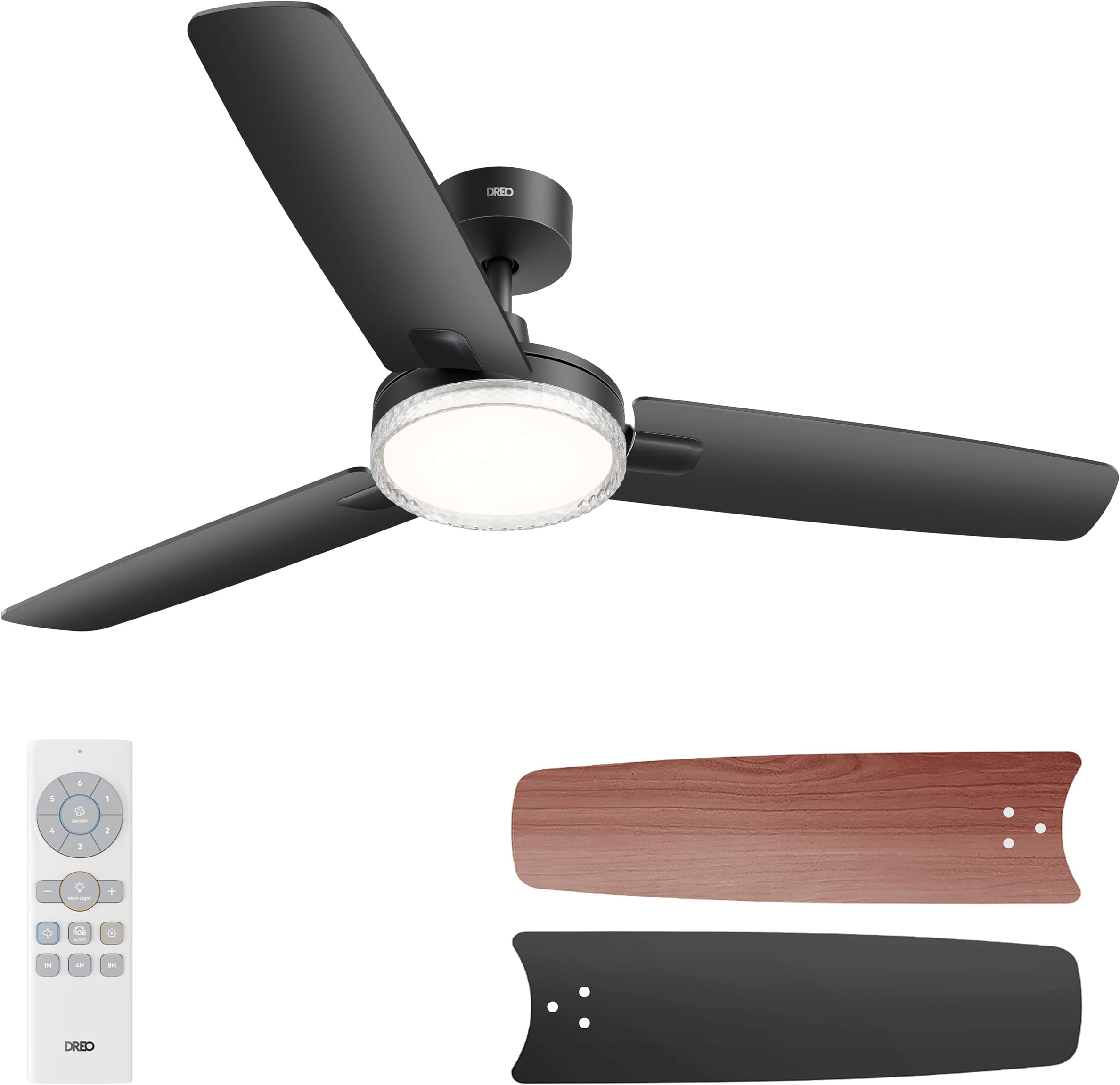 DREO Bedroom Ceiling Fan with Lights, Quiet DC Motor, 20db,Quick-Install, Powerful Airflow, 6 Speeds with Remote, Reversible, 6-Level Dimmable, 5CCT, Black,42" Indoor/Outdoor