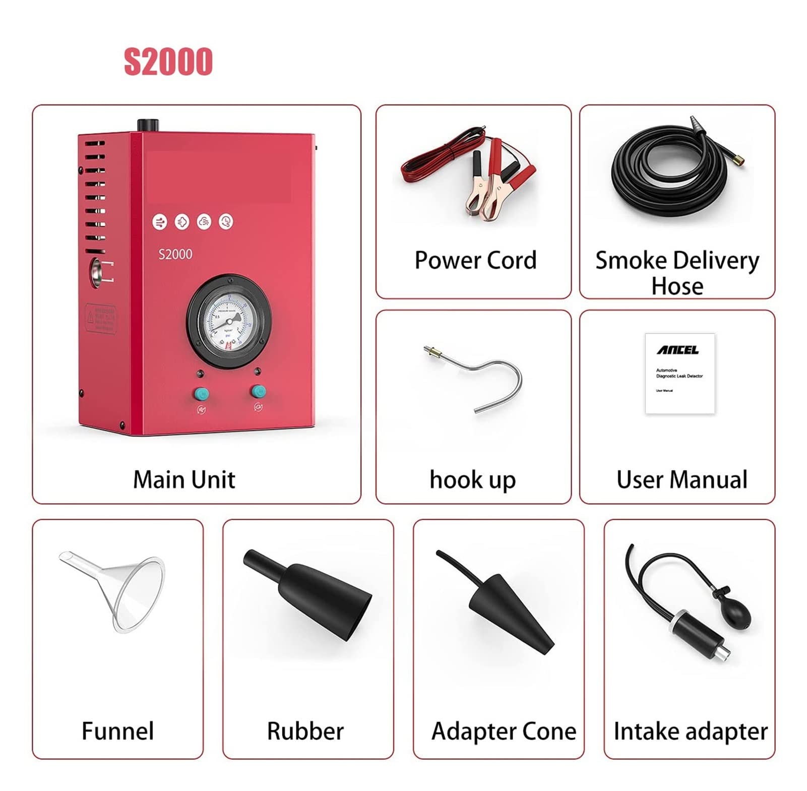 Detector de humo inalámbrico con alarma de humo Detector de fuga de automóvil Detector de tubería Locuador analizador Probador Automotrices Automotive Vacuum Fuge Generador de humo Herramienta de diag