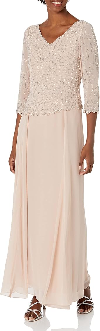 J Kara Womens Womens V-Neck with 3/4 Sleeve Long Dress