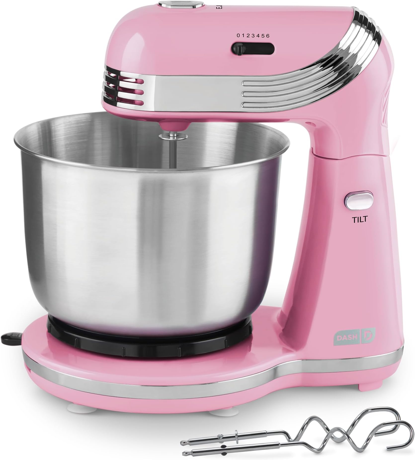 Dash Everyday Stand Mixer - Compact Tilt-Head Stand Mixer for Everyday Recipes - 6-Speed Power with Stainless Steel Bowl - Pink, 3-Quart