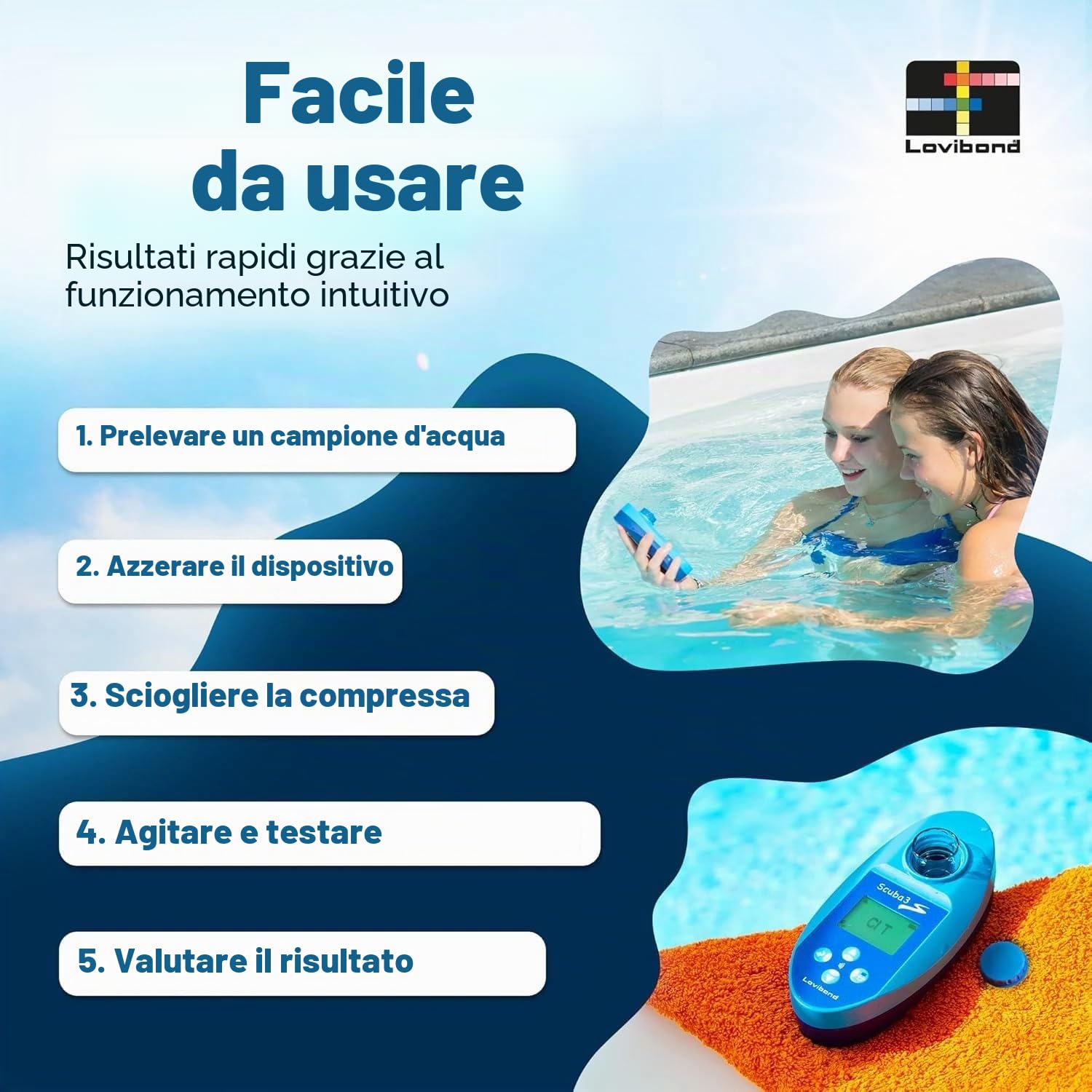 Lovibond Scuba3s Pool Misuratore elettronico per piscina con NFC e applicazione - 11 parametri acqua - Qualità dell'acqua - Piscina IPX7 - Facile da usare