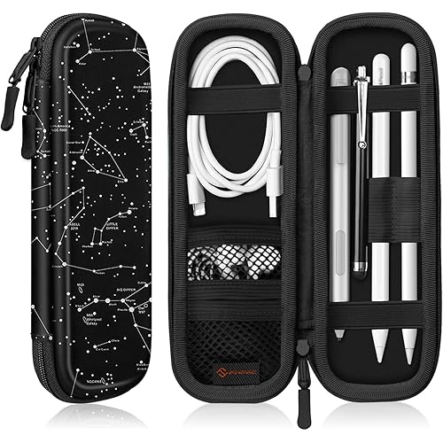 Fintie Holder Case for Apple Pencil Pro, Apple Pencil (USB-C / 1st / 2nd Generation), PU Leather Carrying Bag Sleeve Compatible with Pen, USB Cable, Samsung Stylus, Constellation