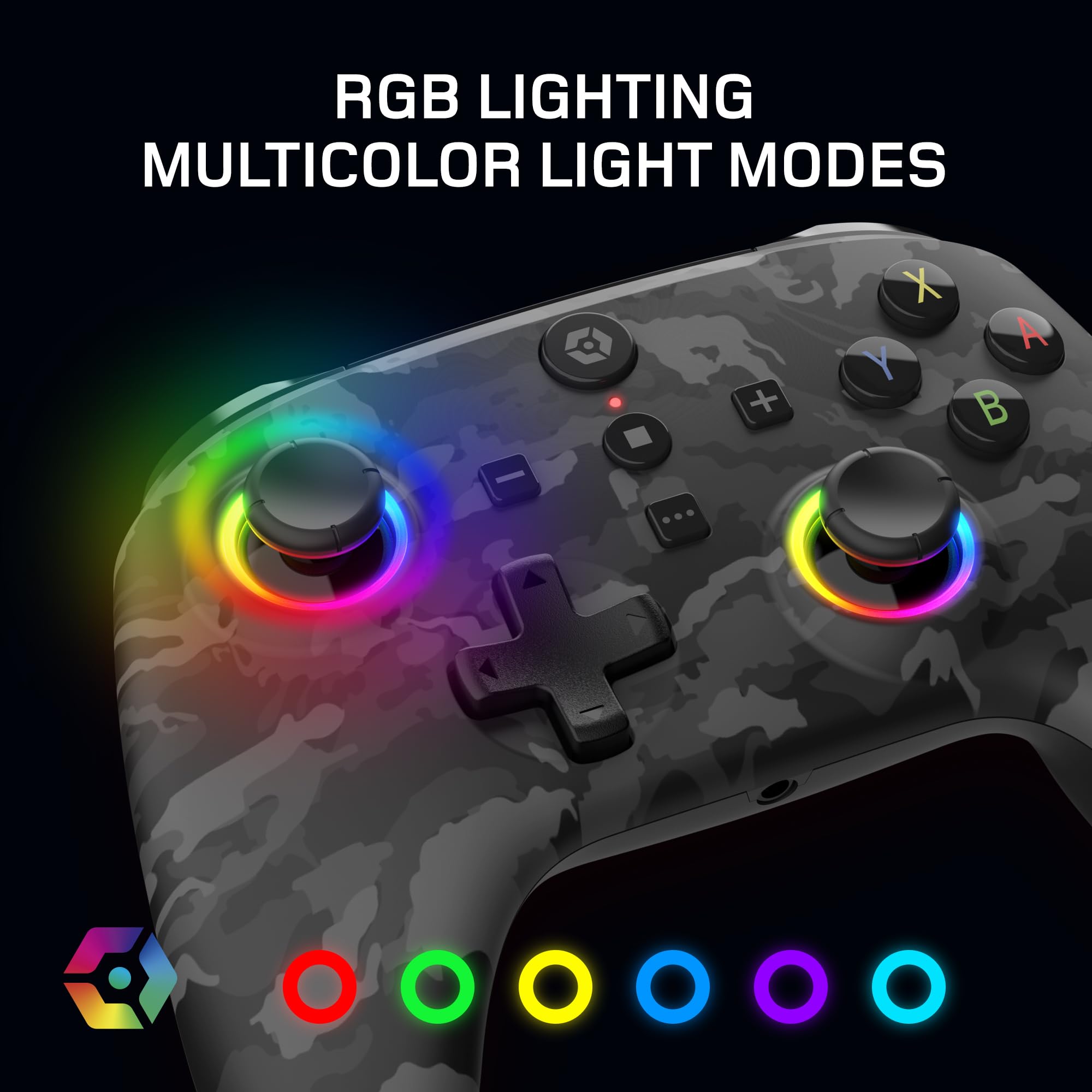 Gioteck WX5+ Dark Camo - Wireless Controller for Nintendo Switch 2 - Chat Menu Button - Hall Effect Thumbs and Triggers - Customisable RGB - Programmable Back Buttons