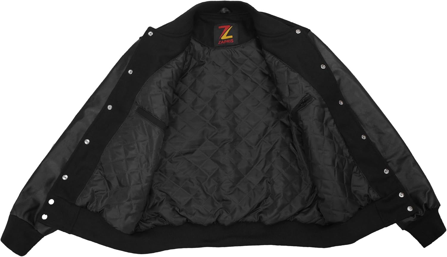 Varsity Jacket Men’s Genuine 100% Cowhide Leather Sleeve and Wool Blend Varsity Letterman Jackets, Black - Image 5