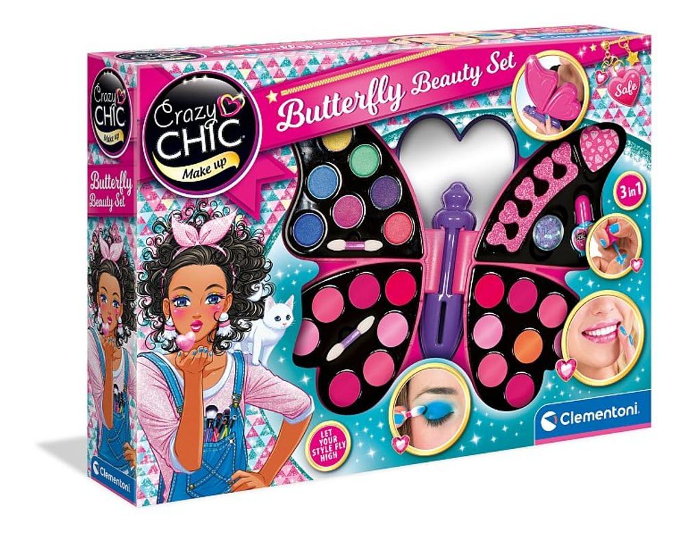 Clementoni Art & Craft, Crazy Chic - Boîte Maquillage en Forme Papillon, 6 Ans et Plus, 78236