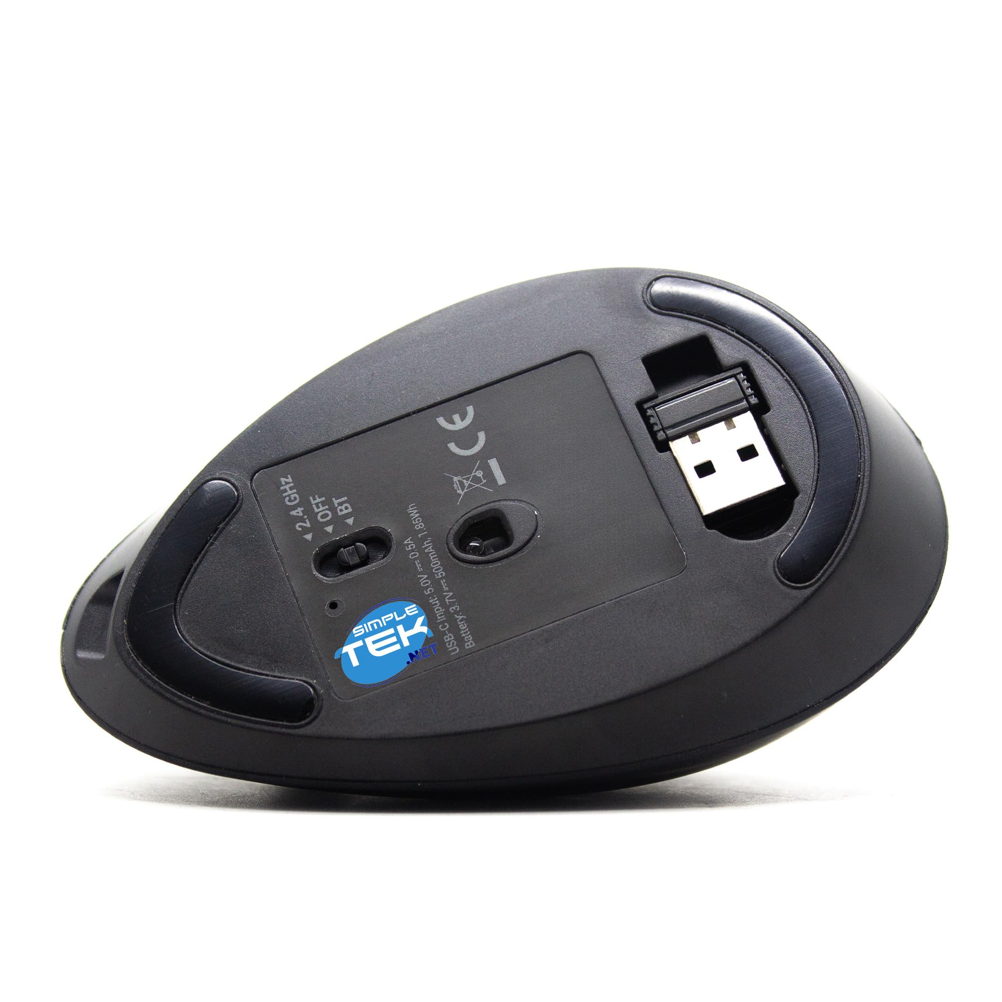 SIMPLETEK - Ergonomische kabellose vertikale Maus - Bluetooth und 2,4 GHz Wireless - RGB-Beleuchtung - Wiederaufladbar mit integriertem Akku - Schwarz