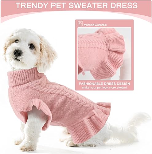 Miniatura 6 de ALAGIRLS Suéteres para perros grandes, niños y niñas, suéter de cuello alto clásico de punto trenzado, vestido de invierno para mascotas, ropa de