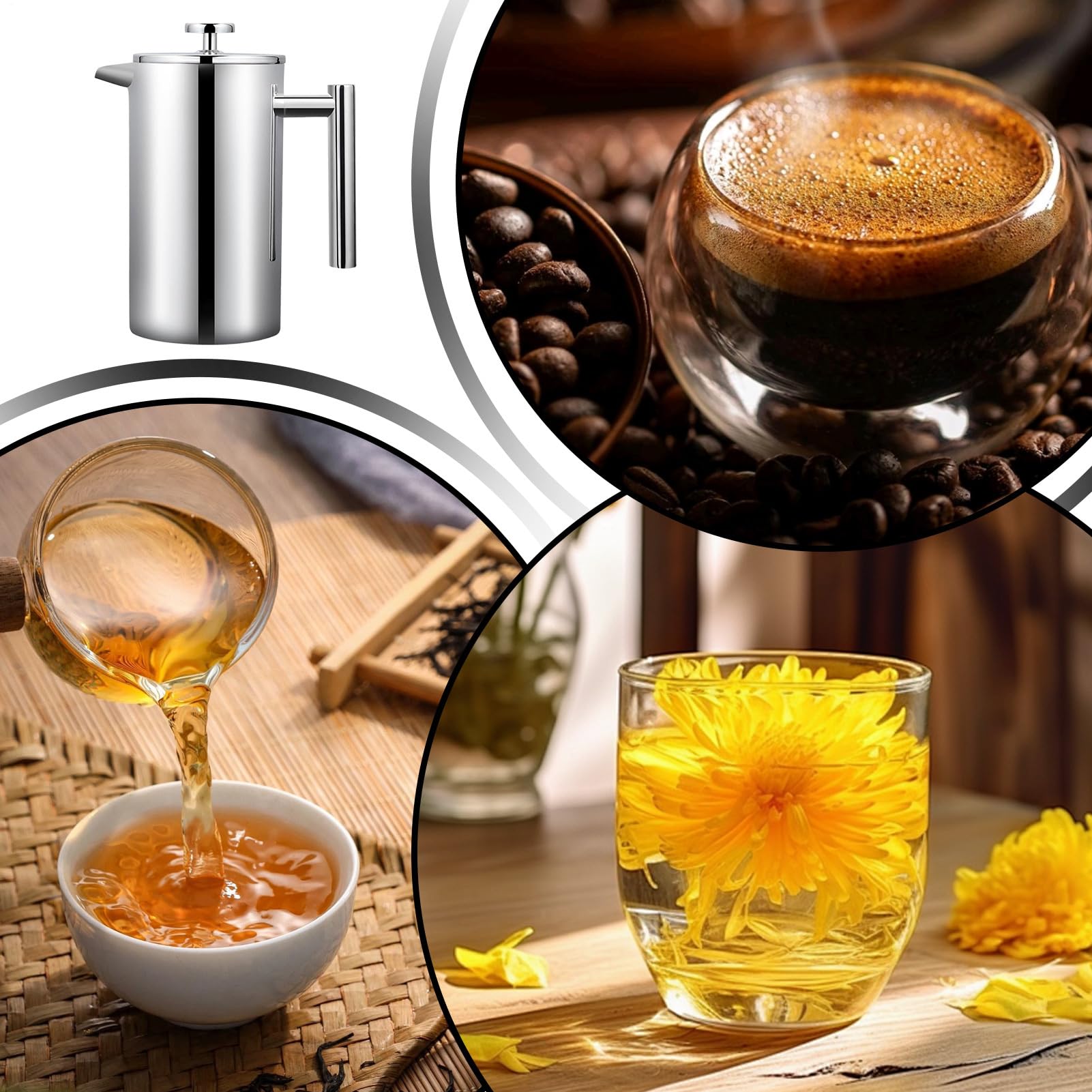 Caffettiera a pressione manuale – facile da pulire con di filtraggio, stampa manuale per teiera fredda | per donne, professionisti, amanti della cucina, del caffè, dei viaggi e