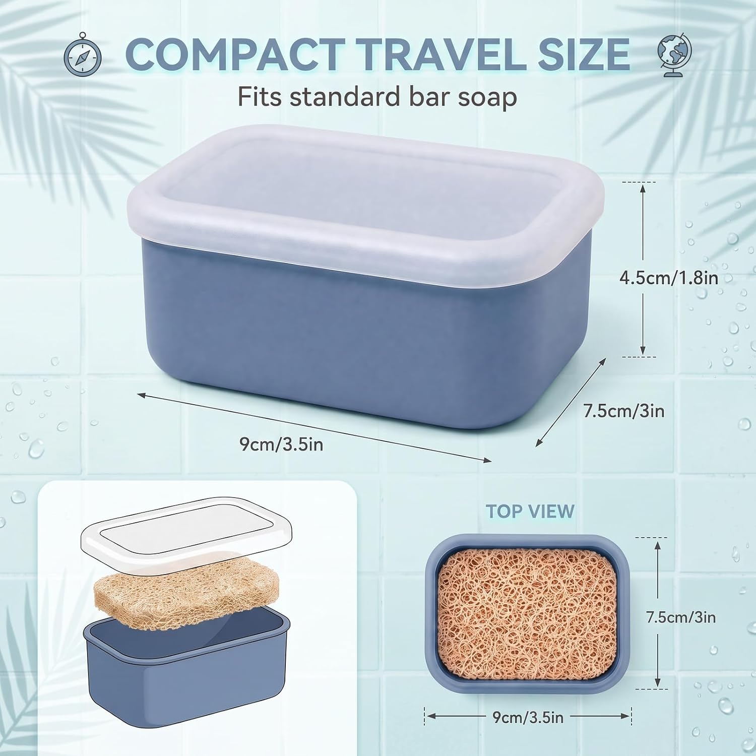 Compact Silicone Soap Case, Travel-Sized Leakproof Soap Holder, Portable Bar Soap Container for Shower, Gym, Camping, Bathroom (Blue)​ image 2