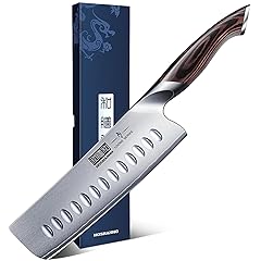 7 Inch Nakiri Knife, Japanese High Carbon Stainless Steel Chef Knife, Multipurpose Meat Vegetable Sharp Kitchen Knife with Ergonomic Pakkawood Handle