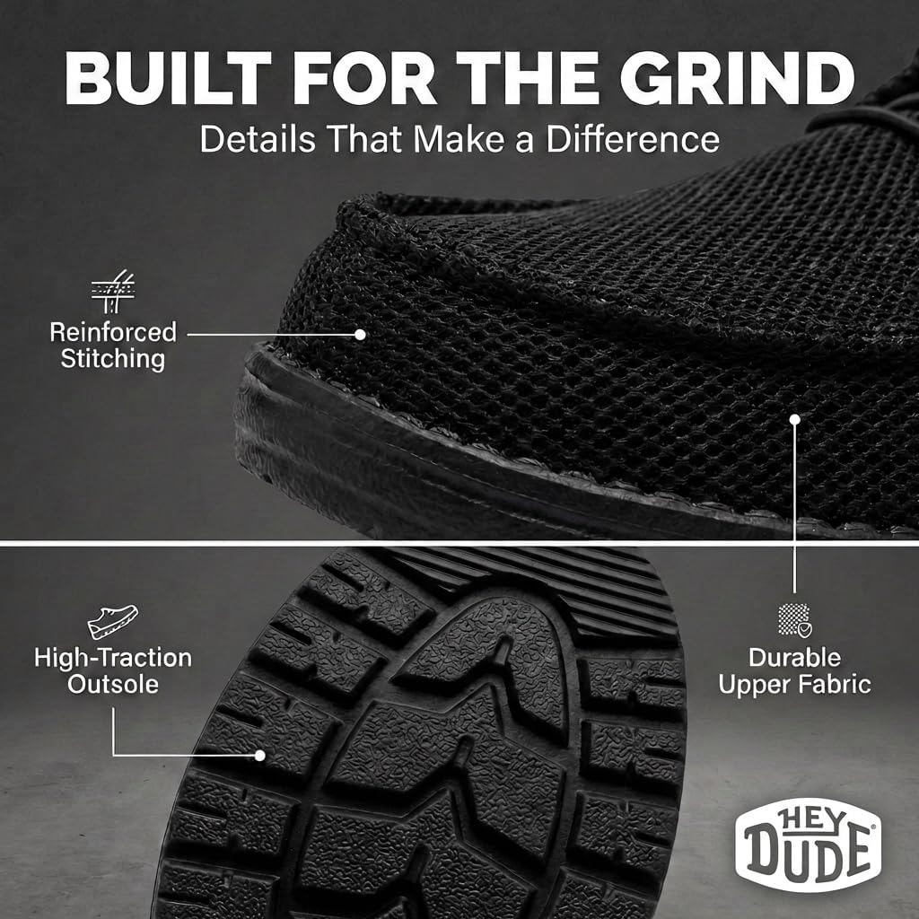 HEYDUDE Men's Wally Work CT | Metal-Free Composite Toe | Water-Repellent, Slip-Resistant Work Shoes | All-Day Comfort