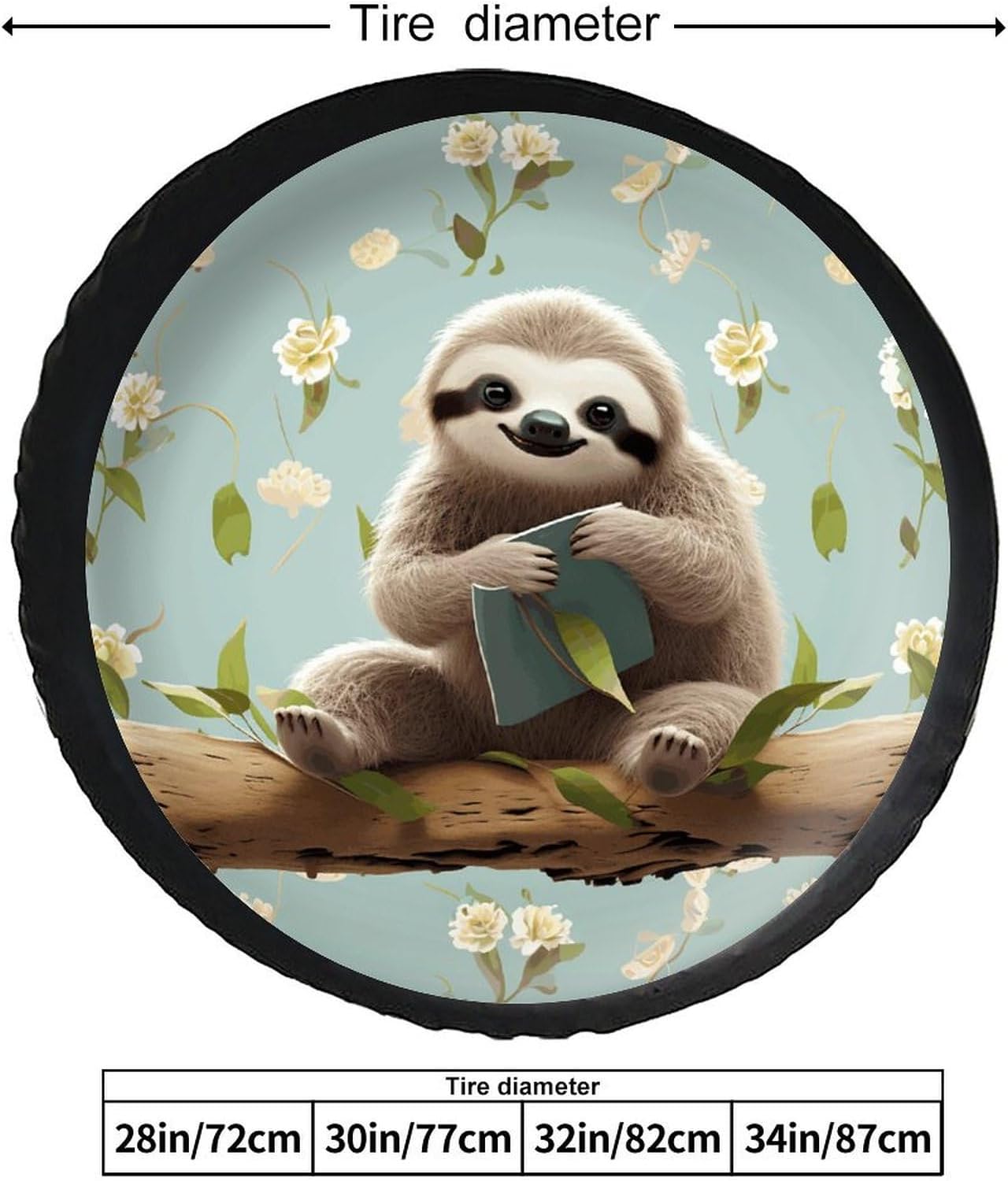 28"-34" Thickening Spare Tire Cover Cute Sloths Waterproof Leather Tire Wheel Cover for Trailer Jeep RV SUV