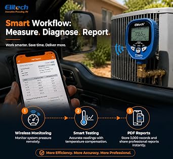 Elitech Wireless Digital HVAC Refrigerant Gauge Set PT-500/800Pro | Complete HVAC Diagnostics with Superheat & Subcooling, Wireless Dual Gauge System, 140+ Refrigerants, APP Data Logging