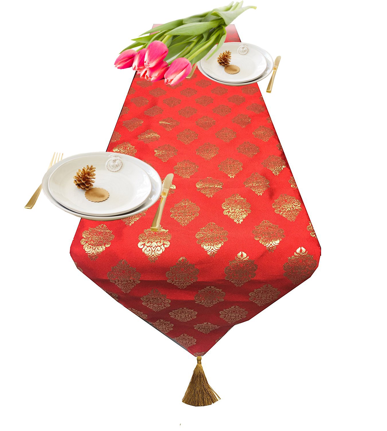 Pink Parrot Table Runner - Elegant Dupion Silk -1