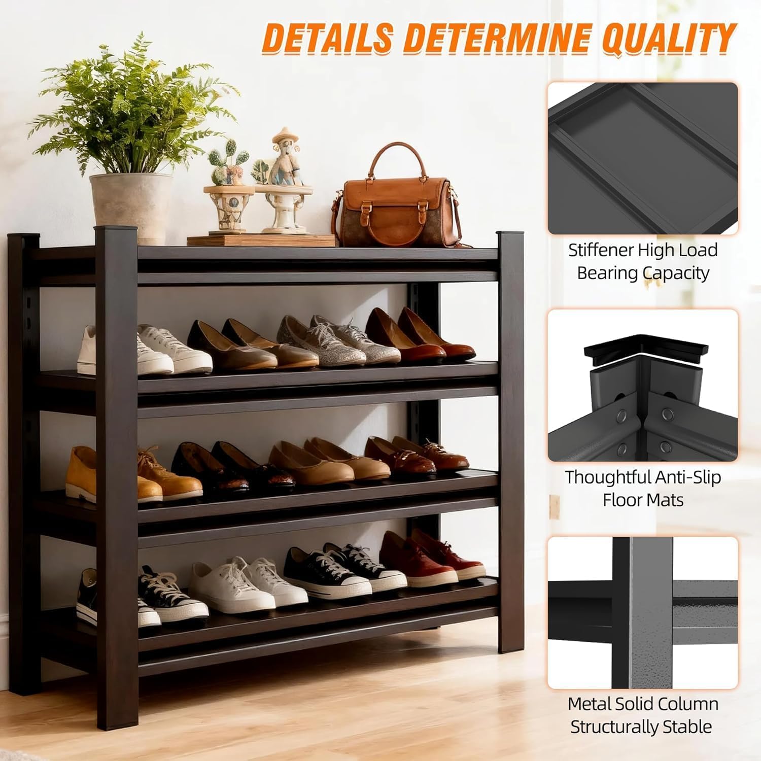 Shoe Rock for Closet,Shoe Rack for Entryway, Freestanding Garage Shoe Shelf, Metal Adjustable Shelves, Easy to Assemble, Suitable for Wardrobes, Entryways, Bedrooms, and Garages (54"H X 22"W X 11.8"D)