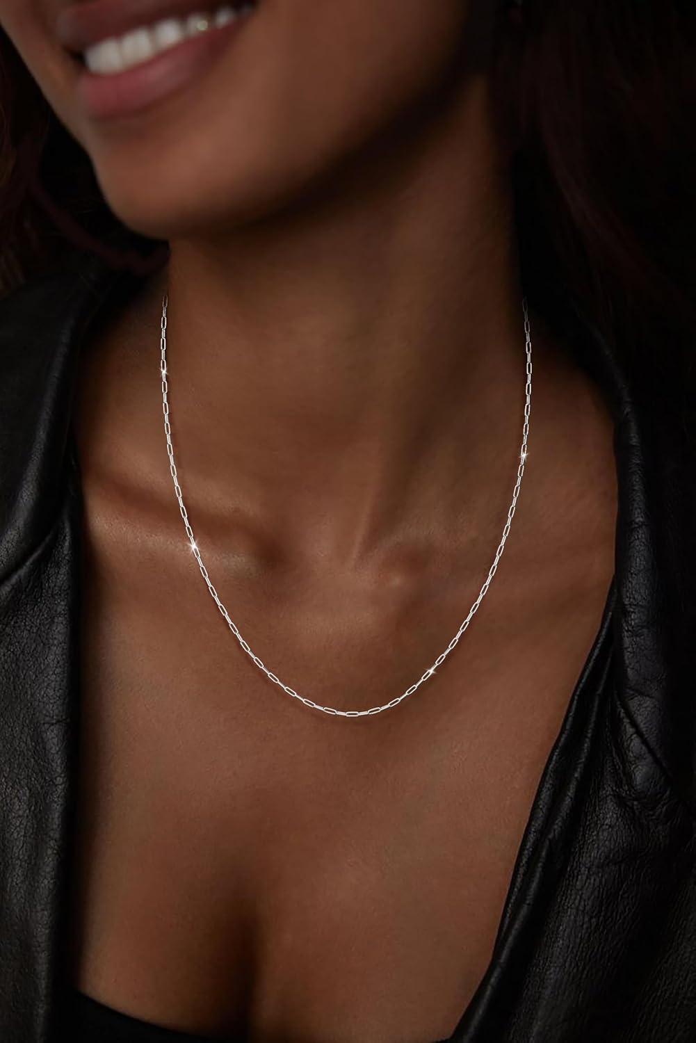 Moodear Valentine’s Day Gifts for Her – 925 Sterling Silver Paperclip Necklace for Women, 1.6mm Slender Link Chain, 16K Gold Plated Dainty Choker, Waterproof Trendy Jewelry - Image 8