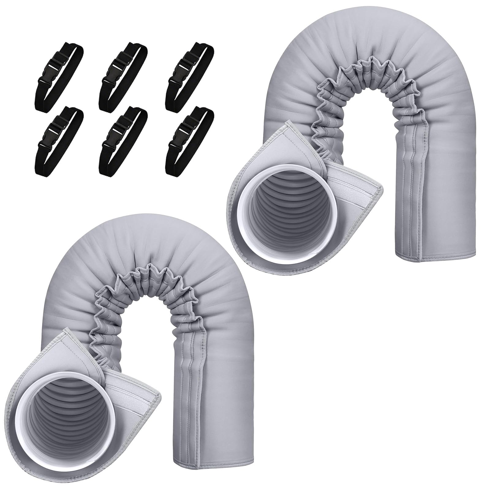 Funda de Aislamiento Portátil para Manguera de Aire Acondicionado, Cubierta de Manguera de Aire Acondicionado con 3 Correas, Tubo Flexible de Salida para Extractor de Aire Climatización (Gris*2)