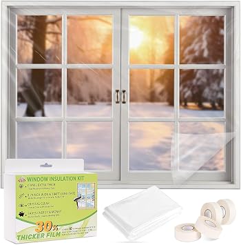 FLYZZZ Window Insulation Kit, 0.9 Mil Window Insulation for Winter, Indoor Plastic Window Covering with Wide Tape, Insulates 10 Standard 3x5 Windows
