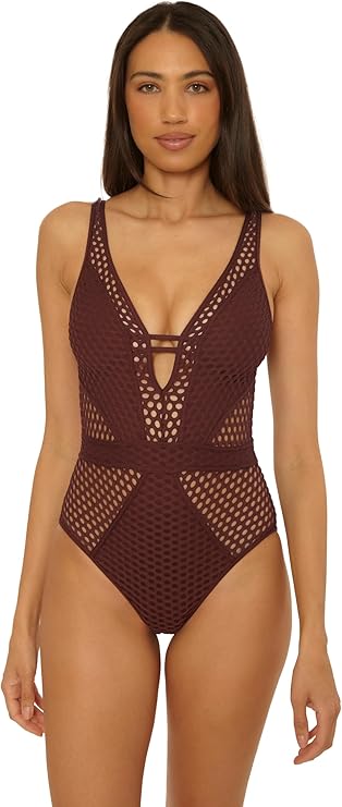 Becca Women's Color Play Crochet Plunge-Neck One-Piece Swimsuit