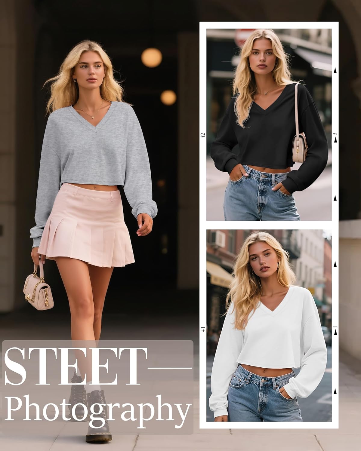 Ficerd 3 Pack Women's Crop Long Sleeve Tops V Neck Loose Cropped T Shirts Drop Shoulder Casual Basic Fall Winter Boxy Tees - Image 4