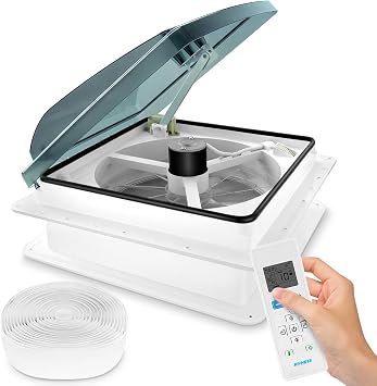 Kohree 14" RV Vent Fan, 12V for Camper Vent, Green | 10 Speed Reversible, Super Quiet, With Remote Control, Temperature & Rain Sensor, Exhaust Fan for Camper,Trailer