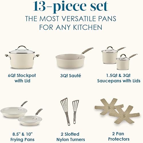 Miniatura 2 de Rachael Ray Cucina Juego de Utensilios de Cocina de Cerámica - 13 Piezas - Juego de Ollas y Sartenes de Cerámica con Sartenes Antiadherentes, Sartén