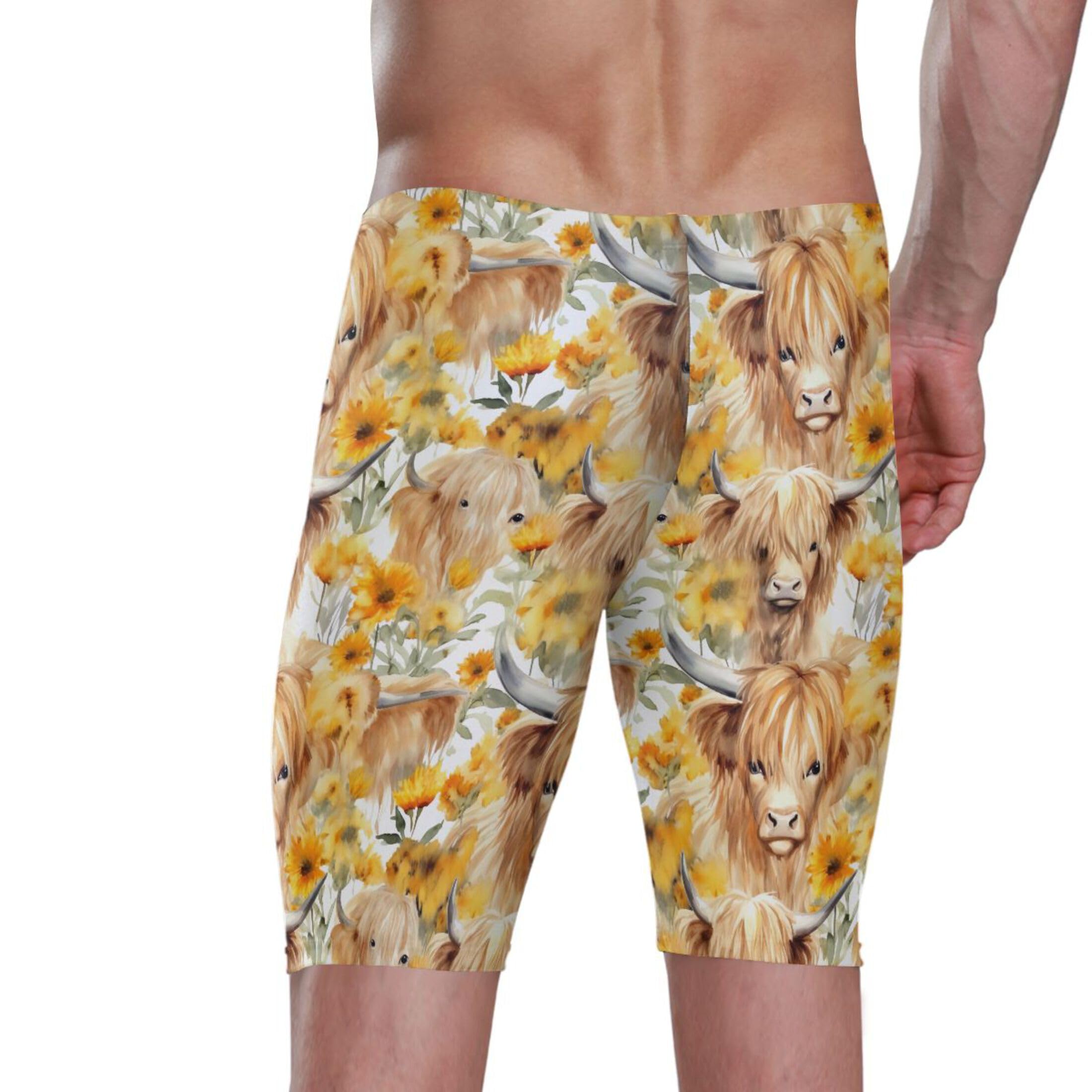 Highland Cow Sunflower Animal Men's Swimsuit Swim Jammers L B0403259