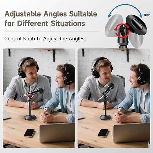 Miniatura 4 de Soporte de micrófono de escritorio con altura y ángulos ajustables para un diámetro máximo de 1.77 pulgadas, soporte de micrófono de mesa con